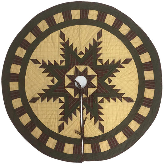 Christmas tree skirt hand made hand quilted Feathered Star plaid thick Double Layer Heirloom Quality by HOME HEART Brands( Made in India)