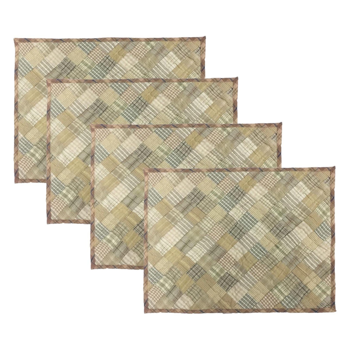 Hand quilted hand made placemats tablemats light square mix country plaid placemat 14"X19" by HOME HEART Brands (Made in India)