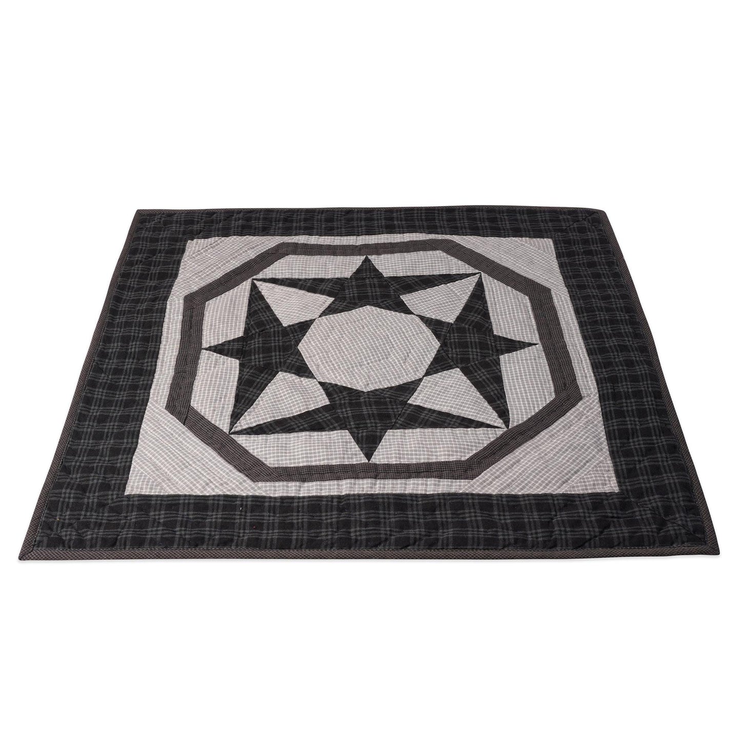 Hand made Hand quilted Wall hanging, Throw Quilt, Table Topper 19"x19" Galaxy star blue plaid quilt by Home Heart brands (Made in India)