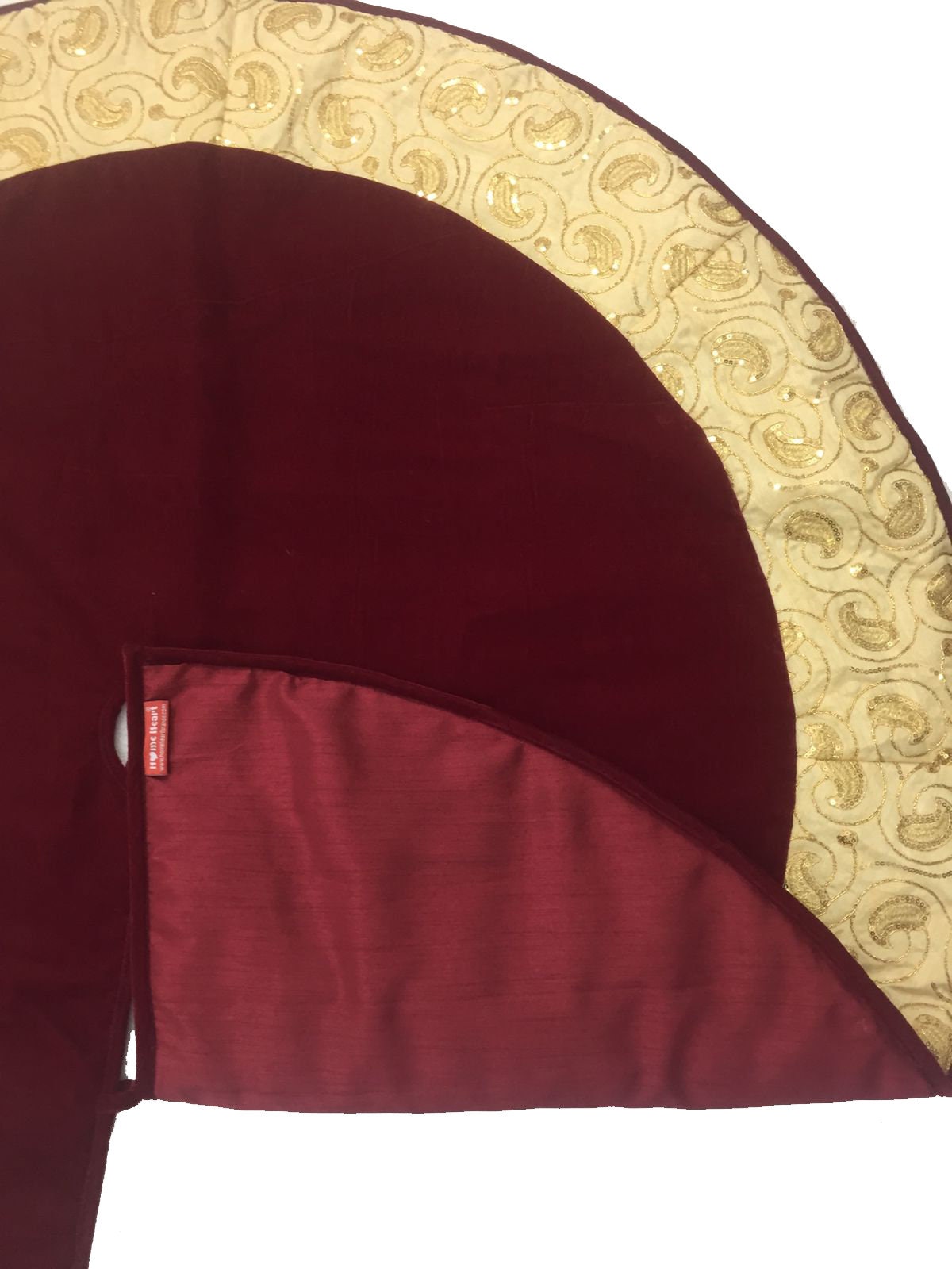 Christmas tree skirt micro dark red Velvet fabric and embroidered on it. Thick Double Layer quilted by HOME HEART Brands