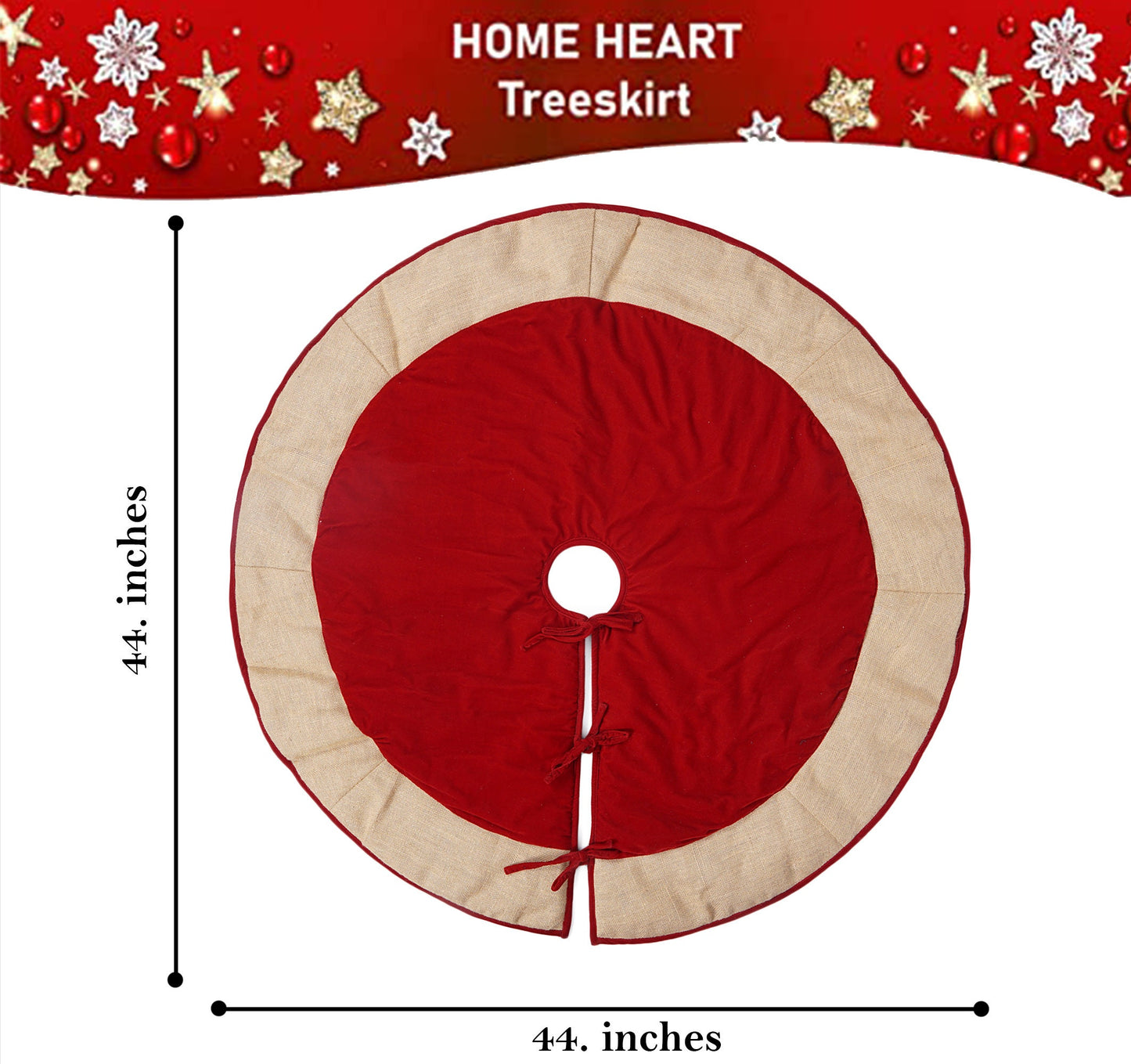 Christmas tree skirt red micro velvet with brown lurex burlap Thick Double Layer Heirloom Quality by HOME HEART Brands(Made in India)