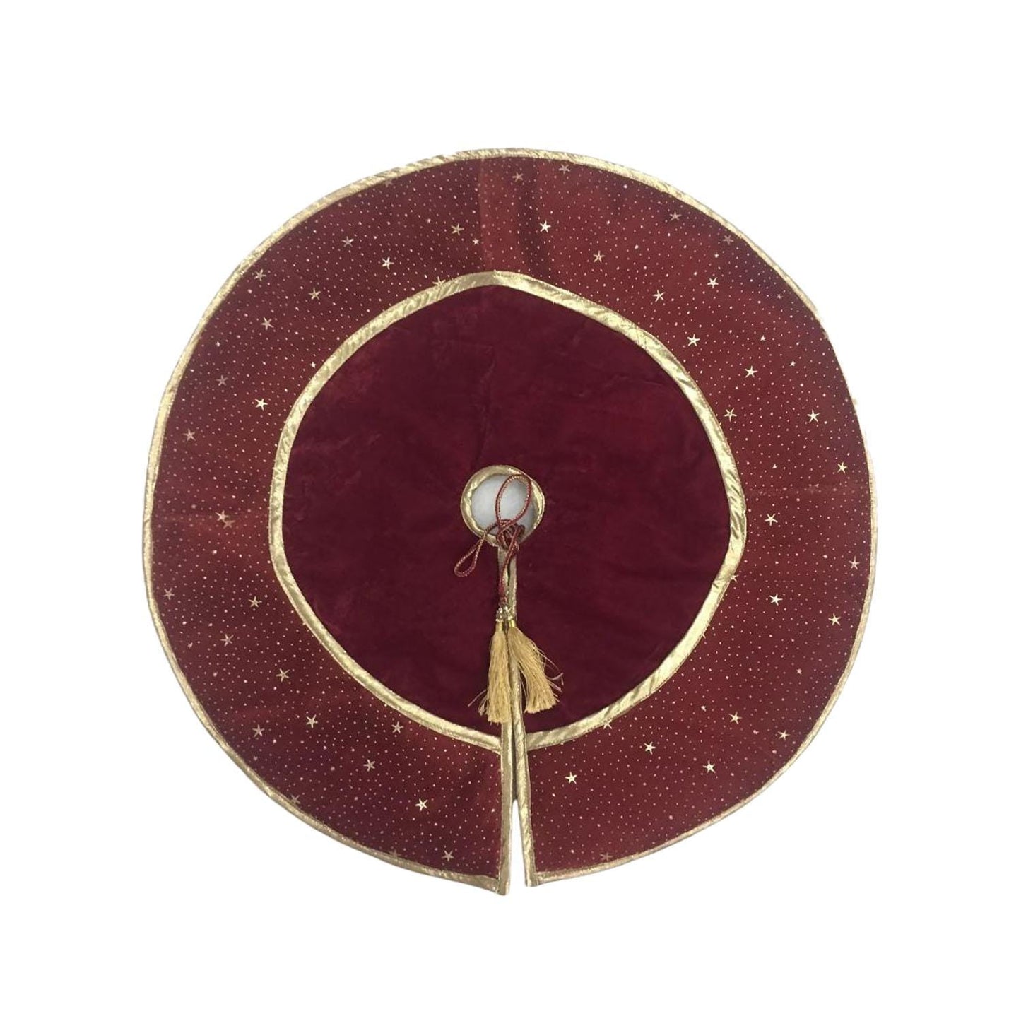 Christmas tree skirt classic micro maroon red Velvet fabric with gold bonded star fabric border Thick Double Layer by HOME HEART Brands