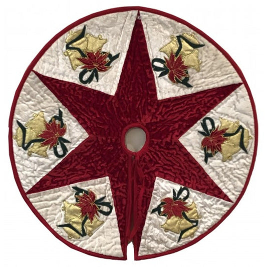 Christmas tree skirt  quilted velvet embroidered Christmas bell 46" round patchwork Thick Double Layer by HOME HEART Brands(Made in India)