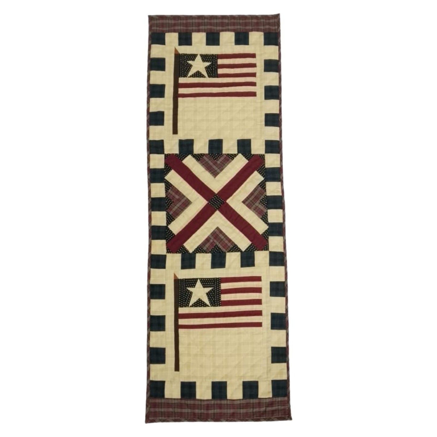 Table runner hand quilted, patchwork, Table Toppers Calico country American flag Patchwork Table runner by HOME HEART Brands(made in INDIA)