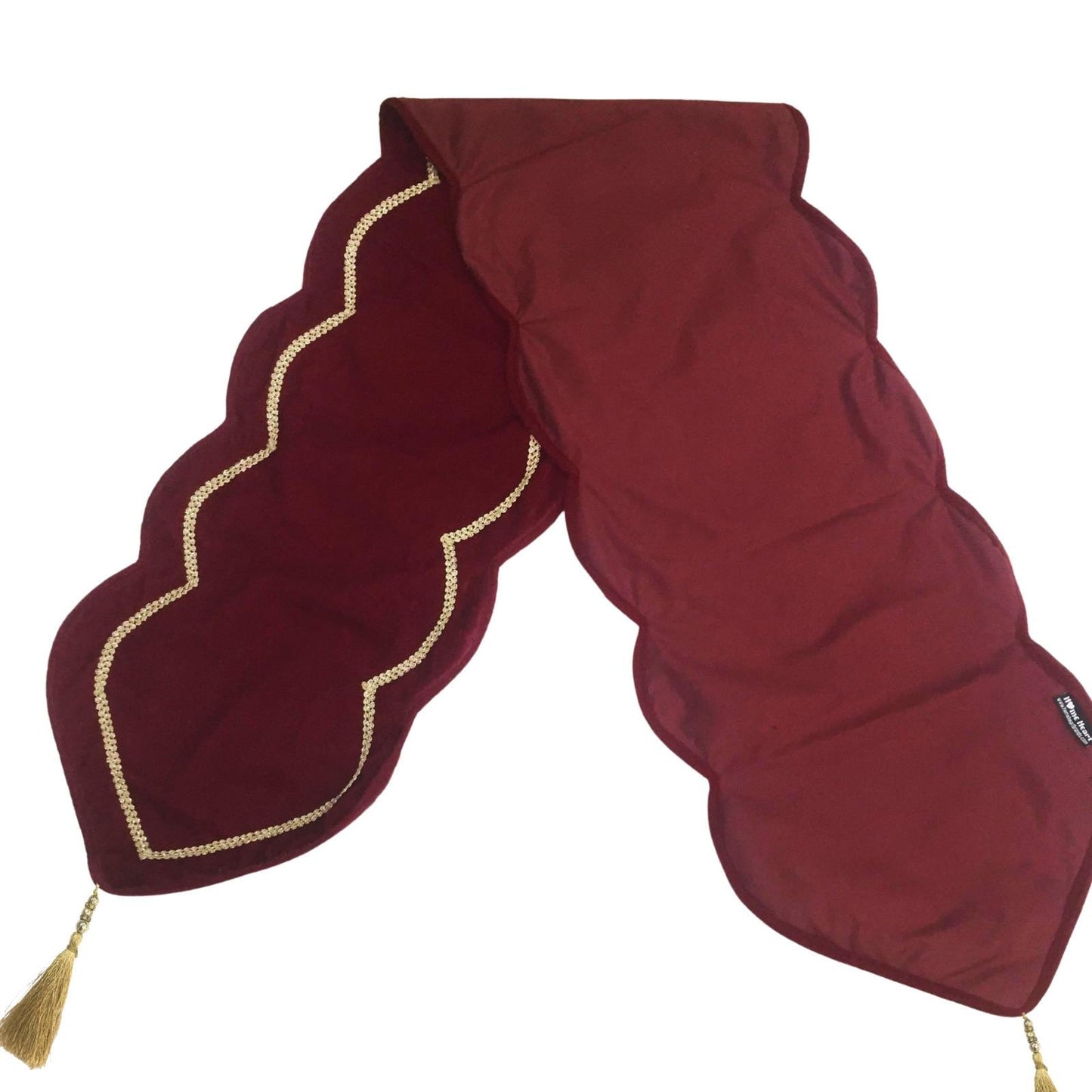 Table runner velvet Handcrafted Scallop Design burgundy wine Velvet, Gold Trim Double Layer Heirloom by HOME HEART Brands(Made in India)