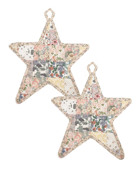 Quilted Trivet/Pot Holder/Table topper Calico Country light floral American patchwork star 10"x10" by HOME HEART Brands ( Made in India)