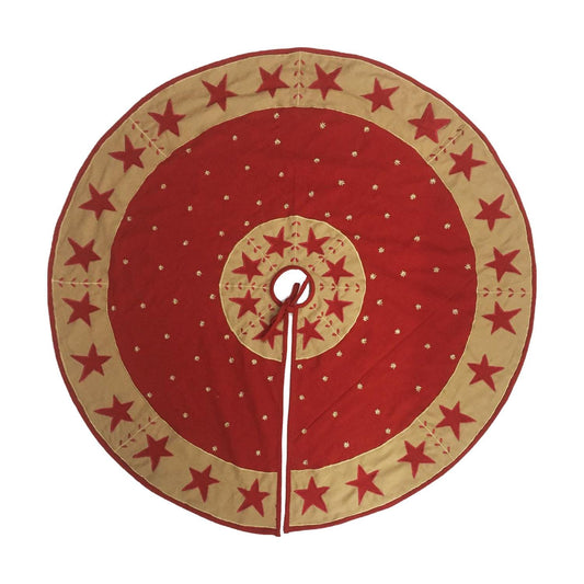 Christmas tree skirt Cotton Sturdy red Duck Fabric & red Star Appliqued Embroidered style by HOME HEART Brands