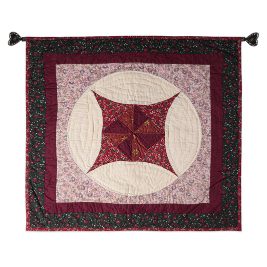 Hand made Hand quilted Throw Quilt, Table Topper 20"x20" Pinwheel red green calico quilt by Home Heart brands (Made in India)