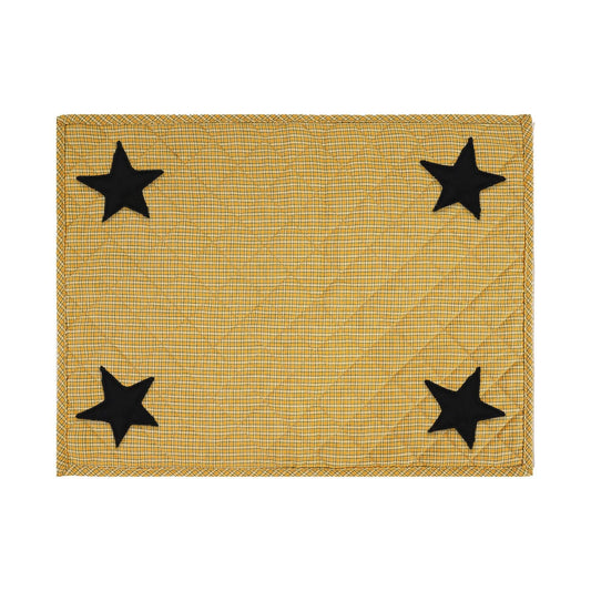 Quilted PLACEMAT & Table toppers Table mat black star embroidered halloween orange Country Plaid 14"X19" by HOME HEART Brands(Made in India)