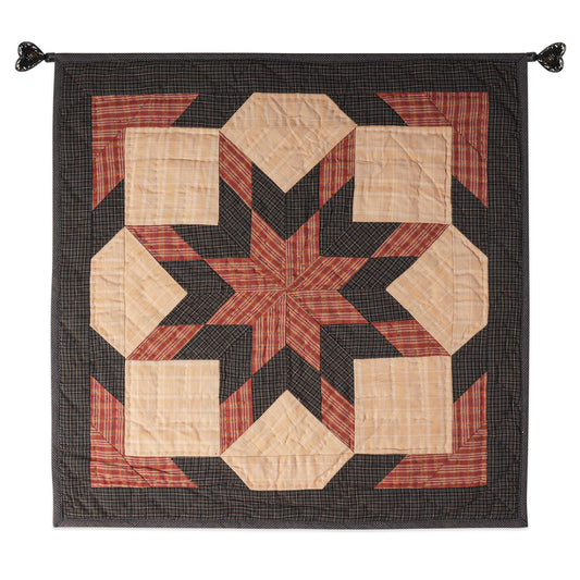 Hand made Hand quilted Throw Quilt, Table Topper 20"x20" Lone star red black plaid quilt by Home Heart brands (Made in India)