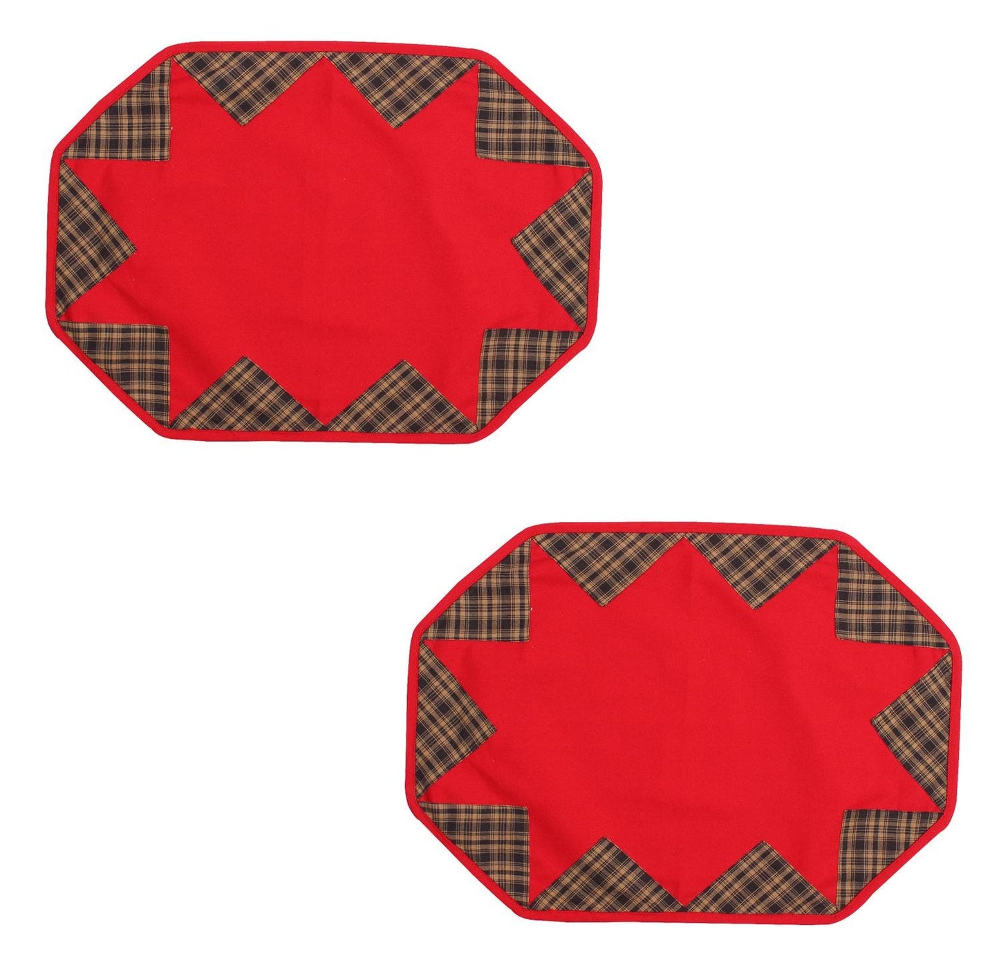 Placemat & Toppers Premium tapestry red heavy duck cotton and applique black tan plaid broken star by Home Heart Brands(Made in India)