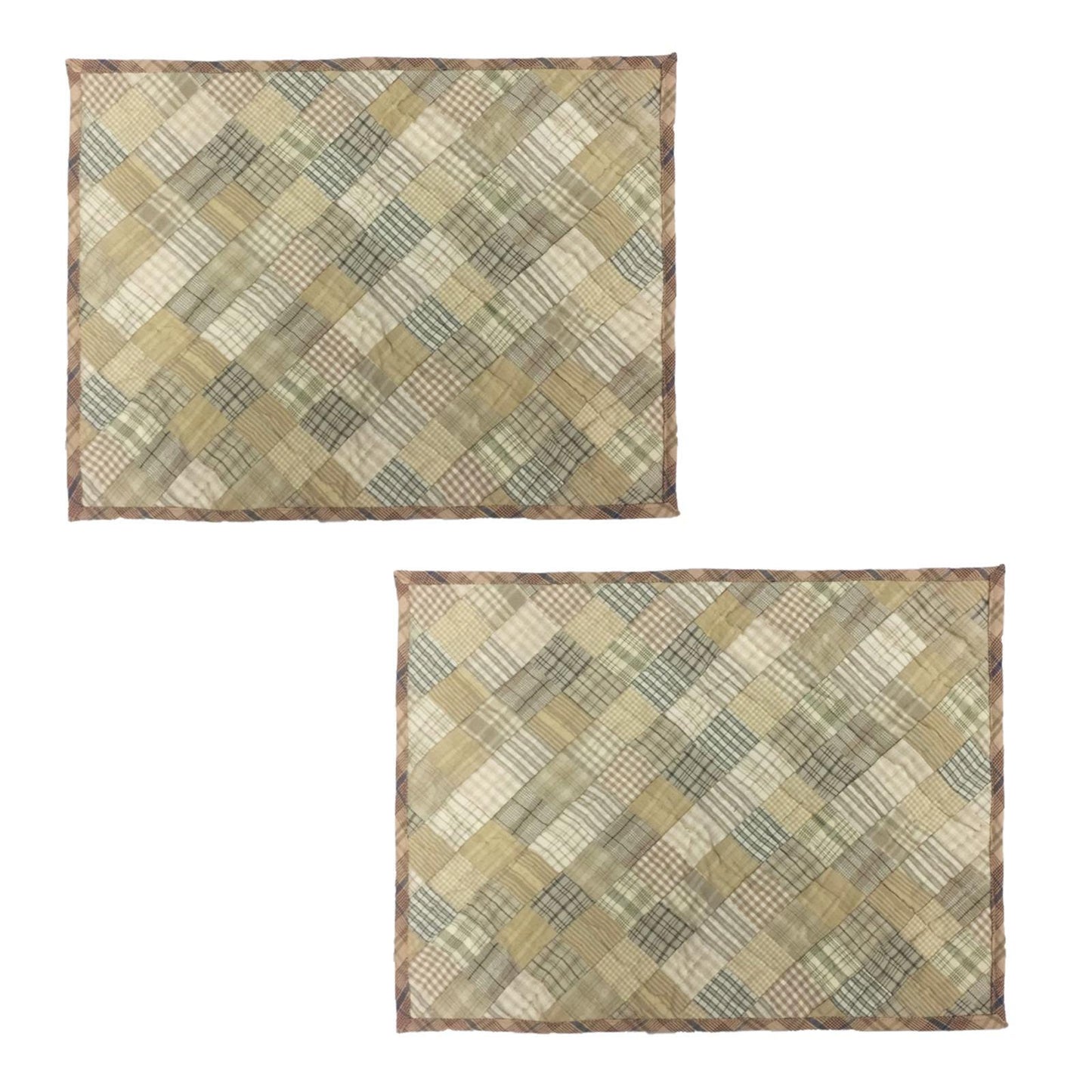Hand quilted hand made placemats tablemats light square mix country plaid placemat 14"X19" by HOME HEART Brands (Made in India)