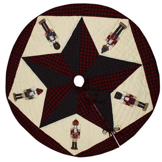 Christmas tree skirt NUTCRACKER Plaid Quilted 46" round patchwork embroidered Cotton Thick Double Layer by HOME HEART Brands(Made in India)