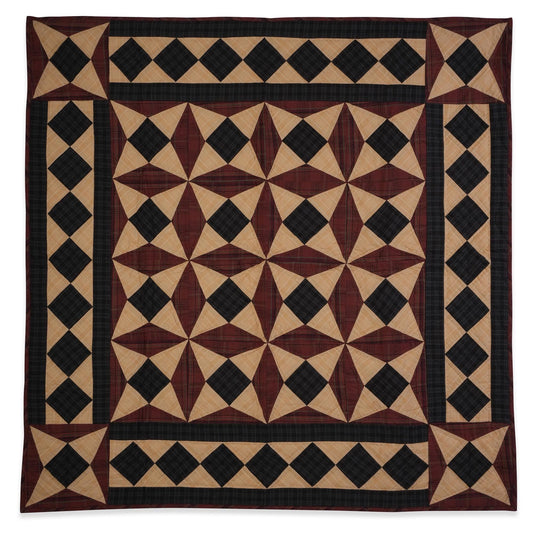 Hand made Hand quilted Throw Quilt, Wall hanging, Table Topper Spinning wheel blue burgundy plaid quilt by Home Heart brands (Made in India)