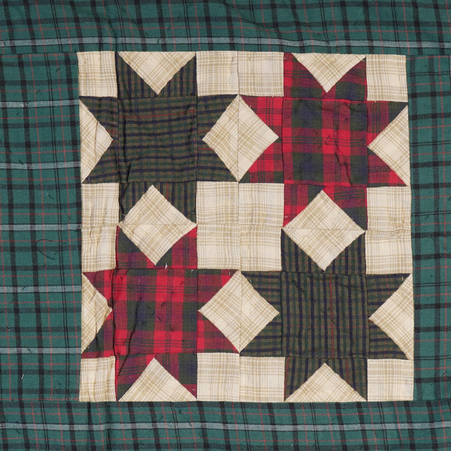 Hand Quilted patchwork 13"x42" Table Runner & Toppers Country planned sampler plaid cotton fabric by HOME HEART Brands(made in INDIA)