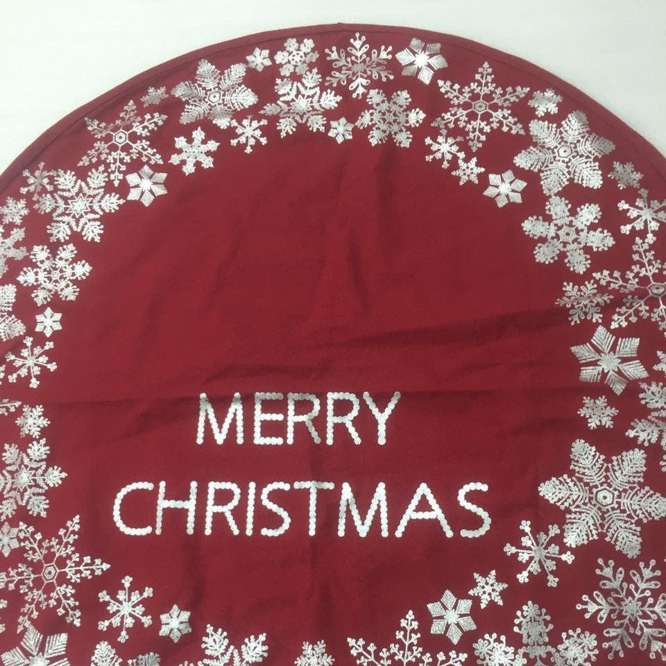 Table topper 24 inch round Merry Christmas 100% duck canvas cotton fabric with snow flakes foil printing(Made in India)