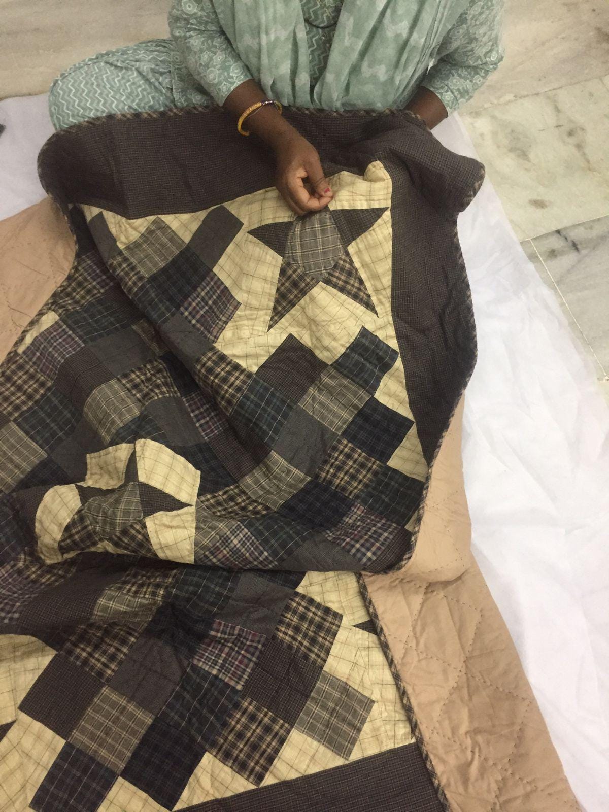 Hand Quilted Throw, wall hanging ,Table Topper quilt 50"x60" country primitive blazing star square by Home Heart brands (Made in India)