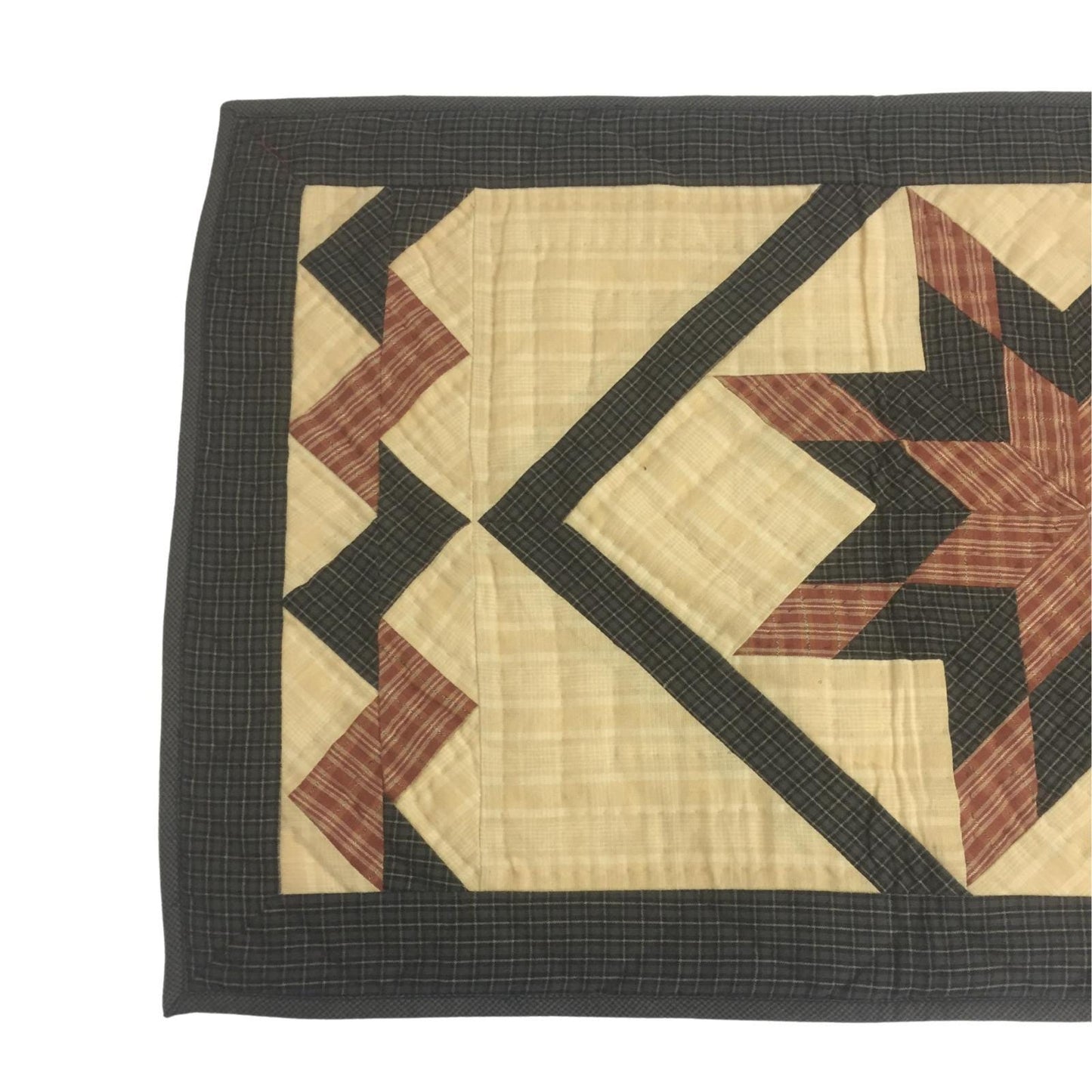 Hand Quilted crafted Country Charm Star patchwork plaid table runner 16"x50" Table Toppers by HOME HEART Brands(Made in India)