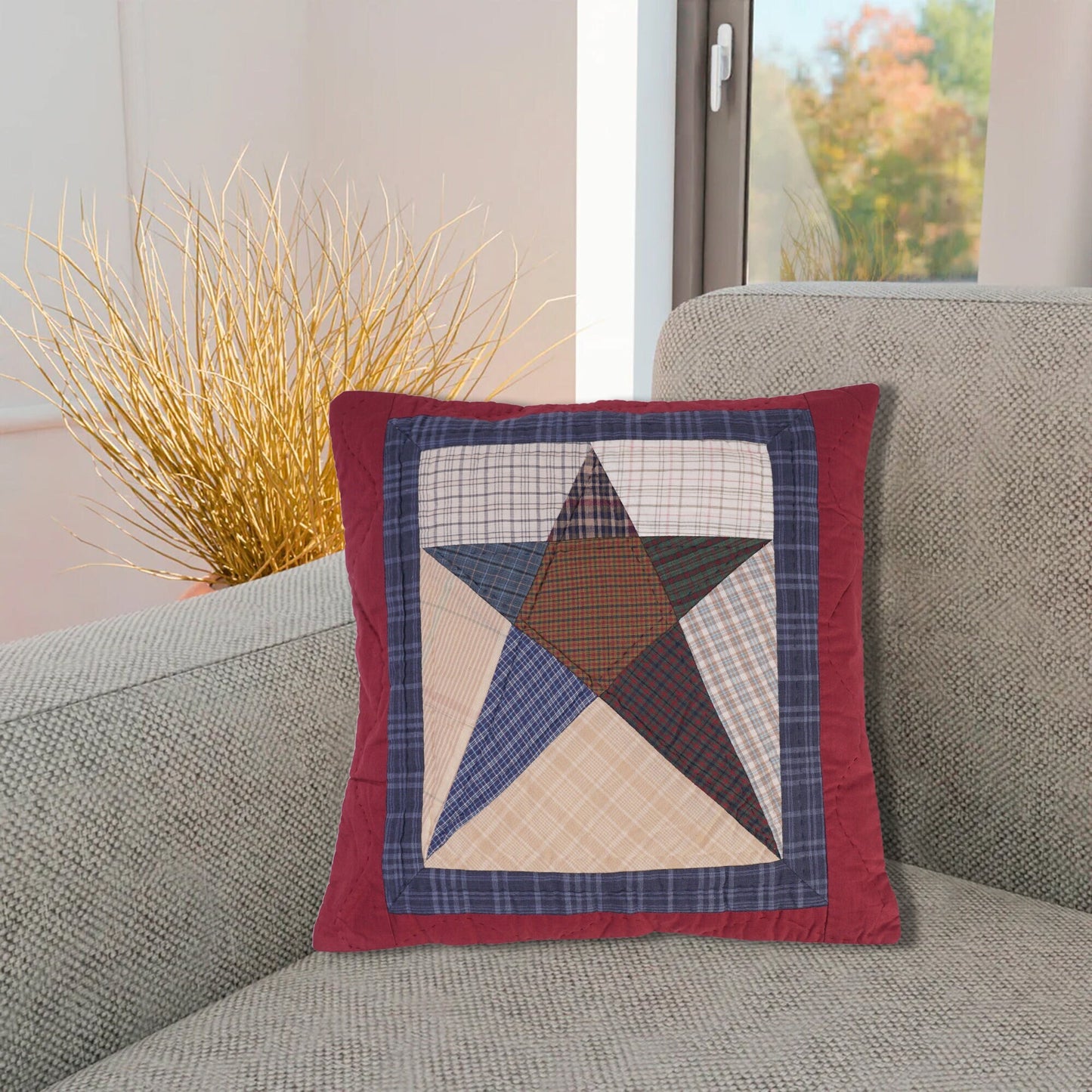 Pillow cover 16"x16" inch hand quilted cushion cover, decorative throw pillow, pillow Country star by HOME HEART Brands(made in India)