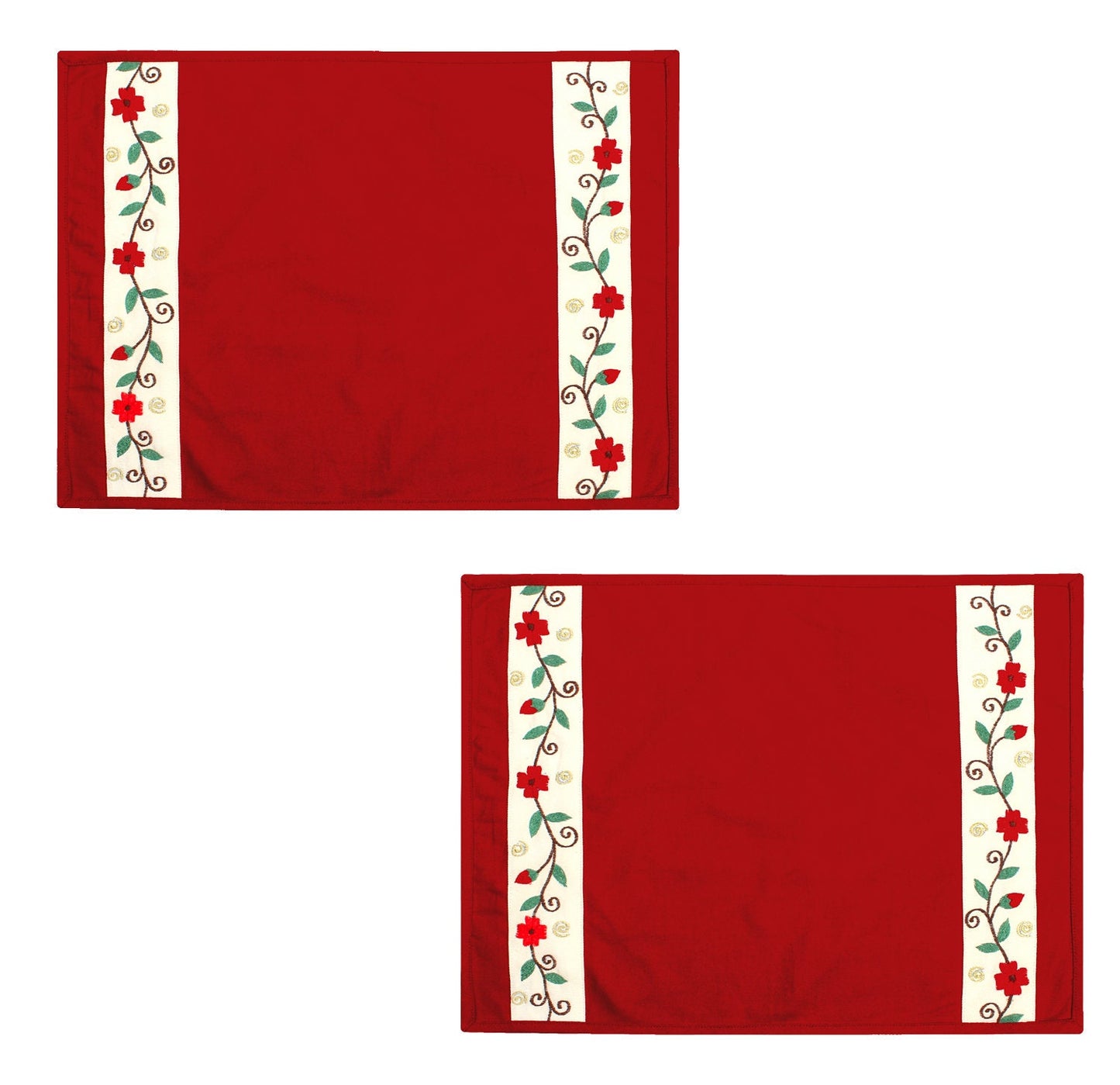 Cotton placemat & Toppers Premium tapestry cotton fabric red applique floral embroidered by Home Heart Brands(Made in India)