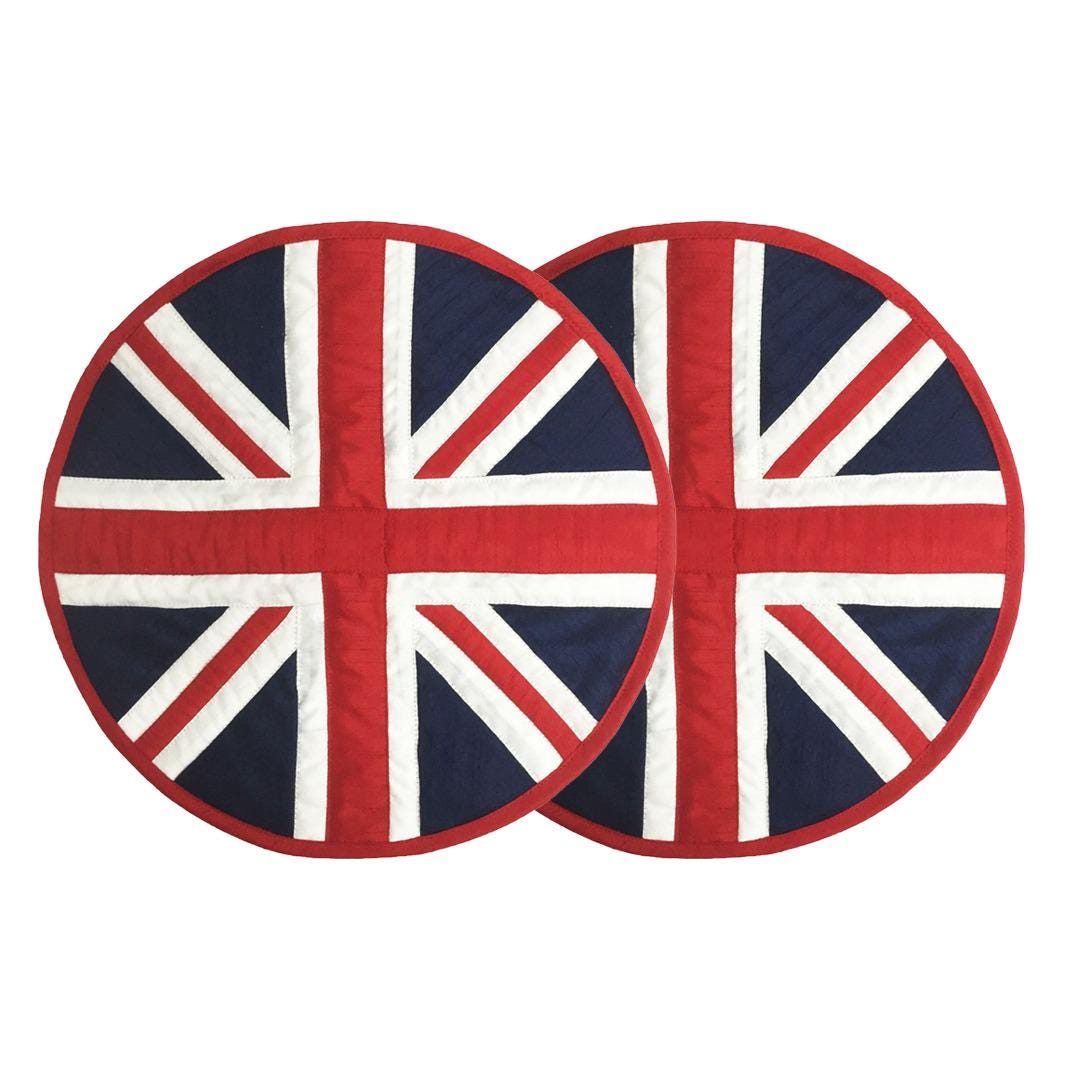 Dupioni Silk Union Jack Britain flag reversible round quilted Table runner, Trivet, placemat  & topper by HOME HEART Brands (Made in India)