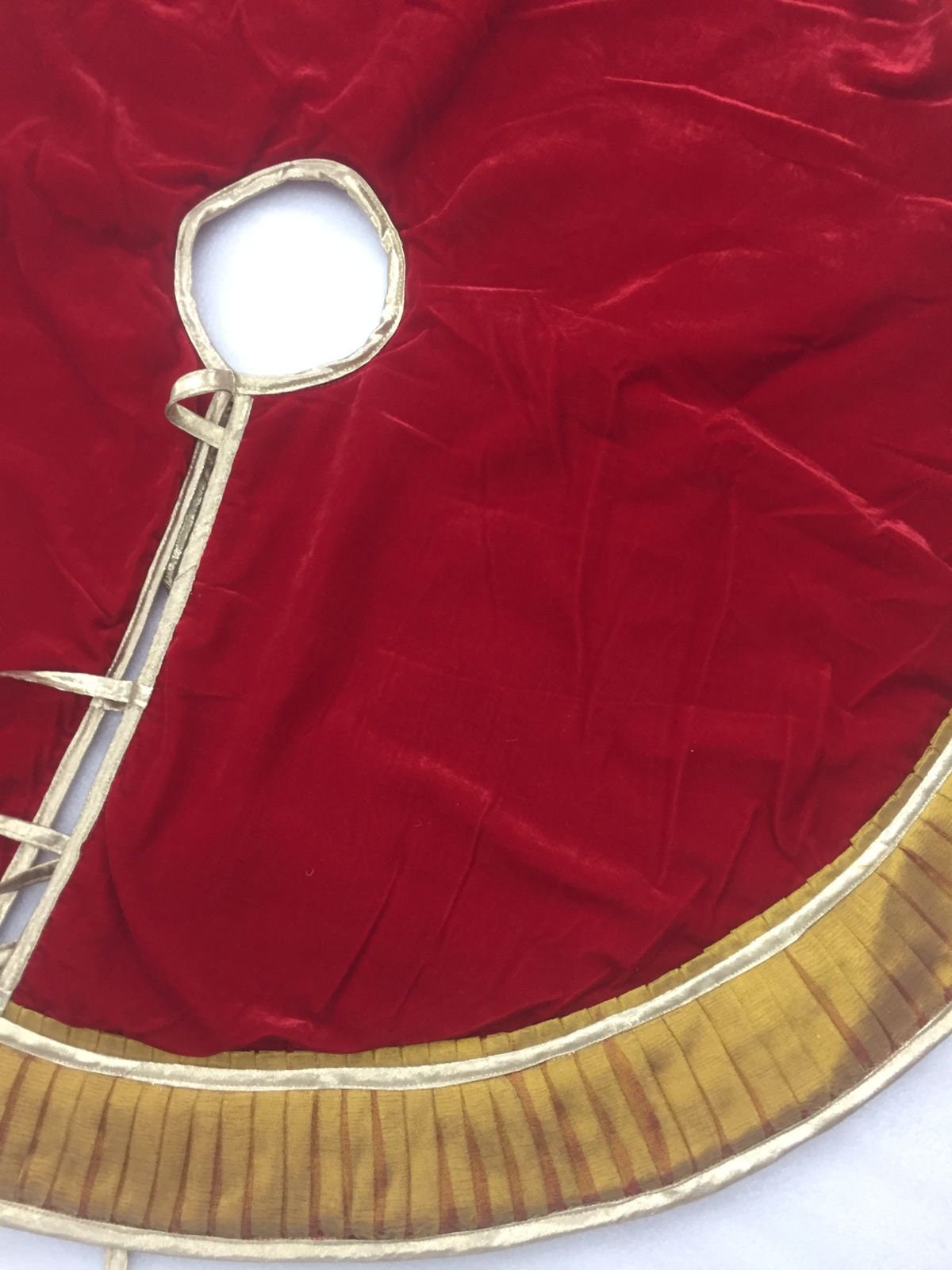 Christmas tree skirt Gold ruffle & red Micro Velvet fiber filled Thick Double Layer by HOME HEART Brands