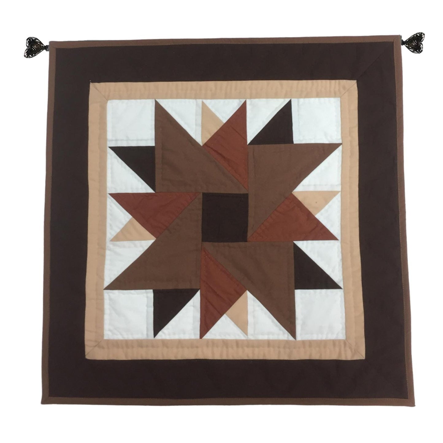 Barn star quilted 19"X19" hand crafted block square quilt, small quilt, Table Topper calico fabric by Home Heart brands (Made in India)