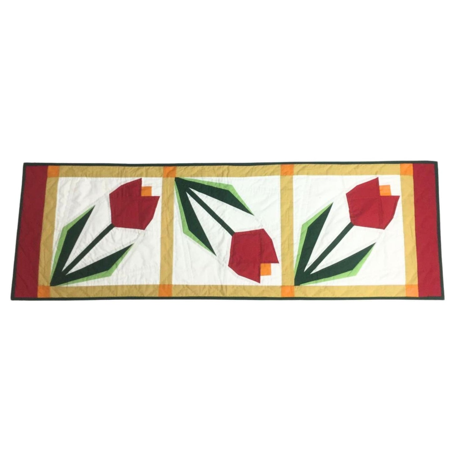 Tulip Flower hand made, hand quilted table runner, throw, patchwork Table Toppers Calico cotton fabric by HOME HEART Brands(made in INDIA)