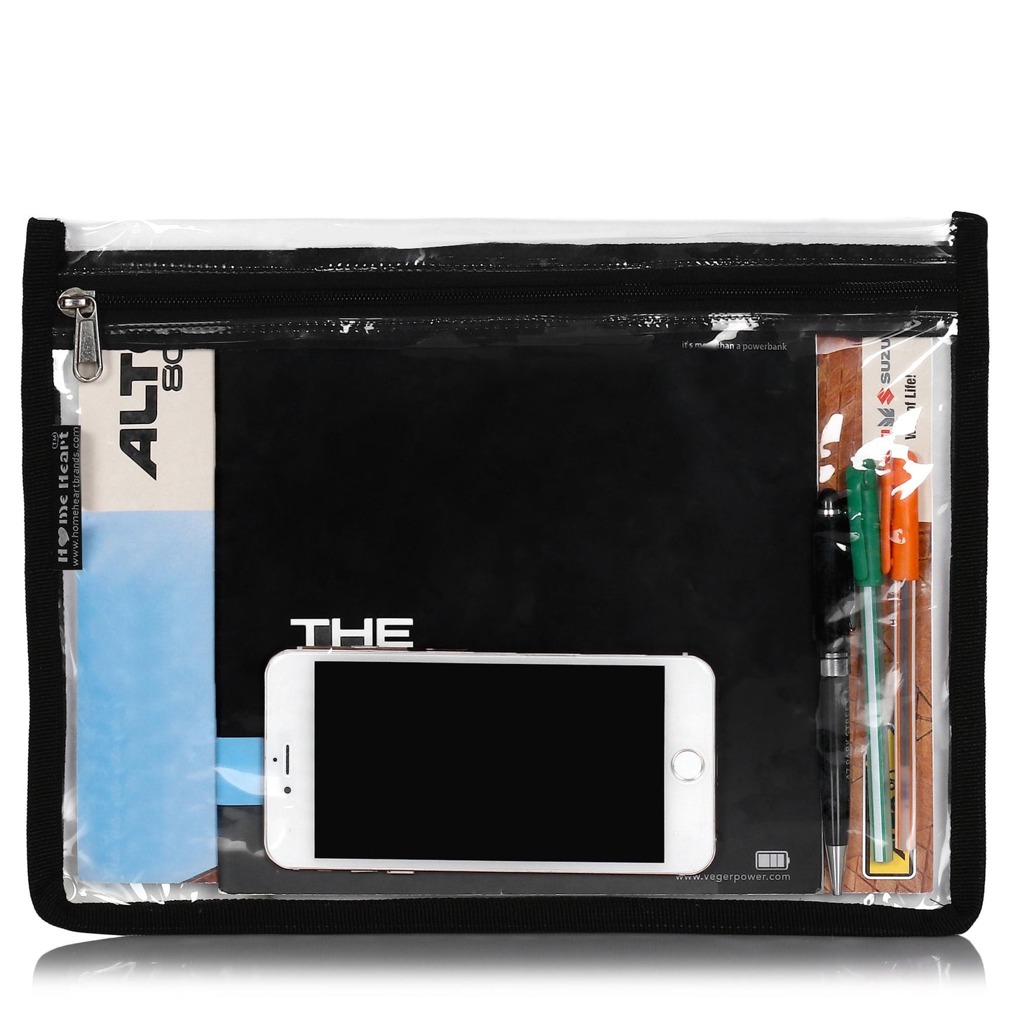 HOME HEART Brands multi-Purpose Water Resistant Clear Pvc Organizer Bag Pouch with Zipper Closure Large Size 9"x10"(Made in India)