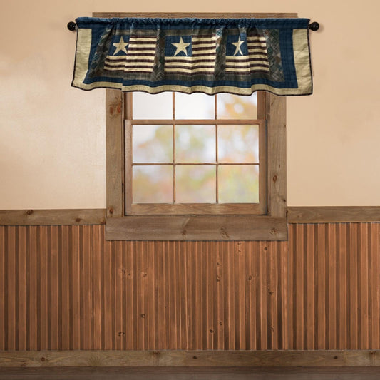 Window valance panel Plaid patchwork quilted Old glory Americana flag Window Treatment  valance 17"x72" by HOME HEART Brands (Made in India)