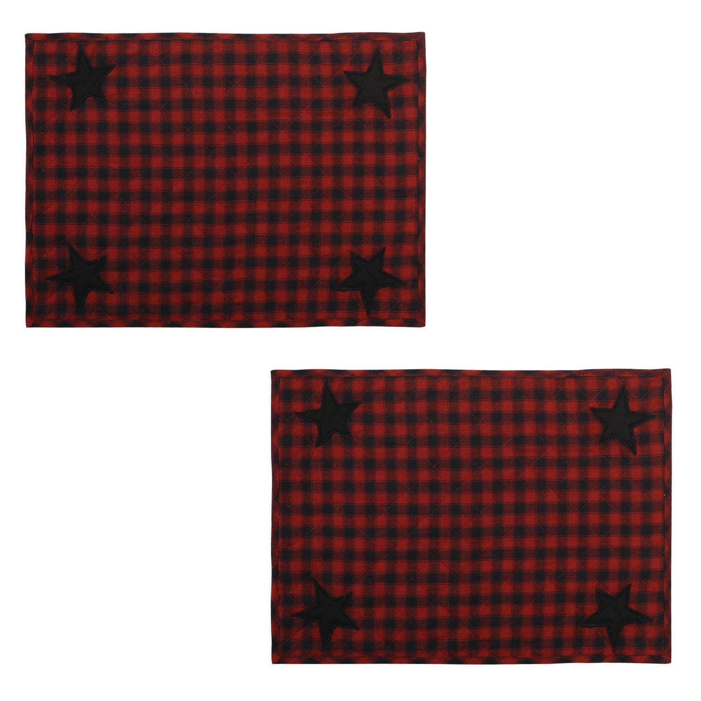Quilted place mat with black star embroidered on Black/Red Country Plaid 14"X19" by HOME HEART Brands/Tablemat