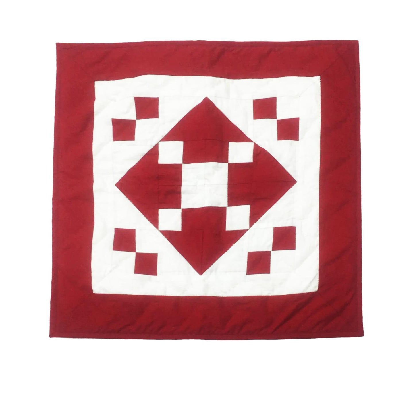 Hand made hand quilted Block quilt, Throw, Table topper, table accent piece, Red Diamond square cotton Heirloom Quality by HOME HEART Brands