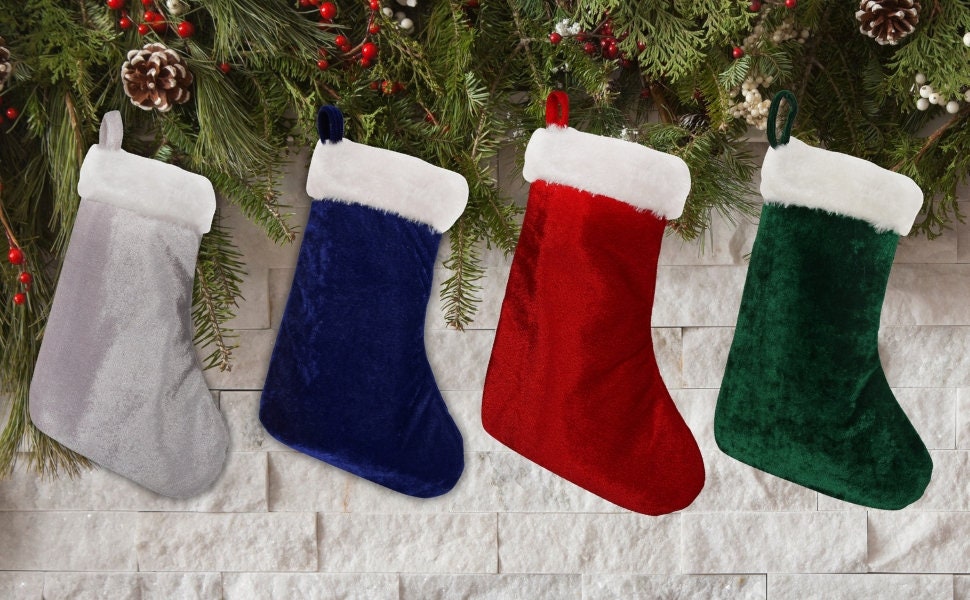 Christmas stocking Traditional red velvet (9 inch tall) by HOME HEART Brands(Made in India)