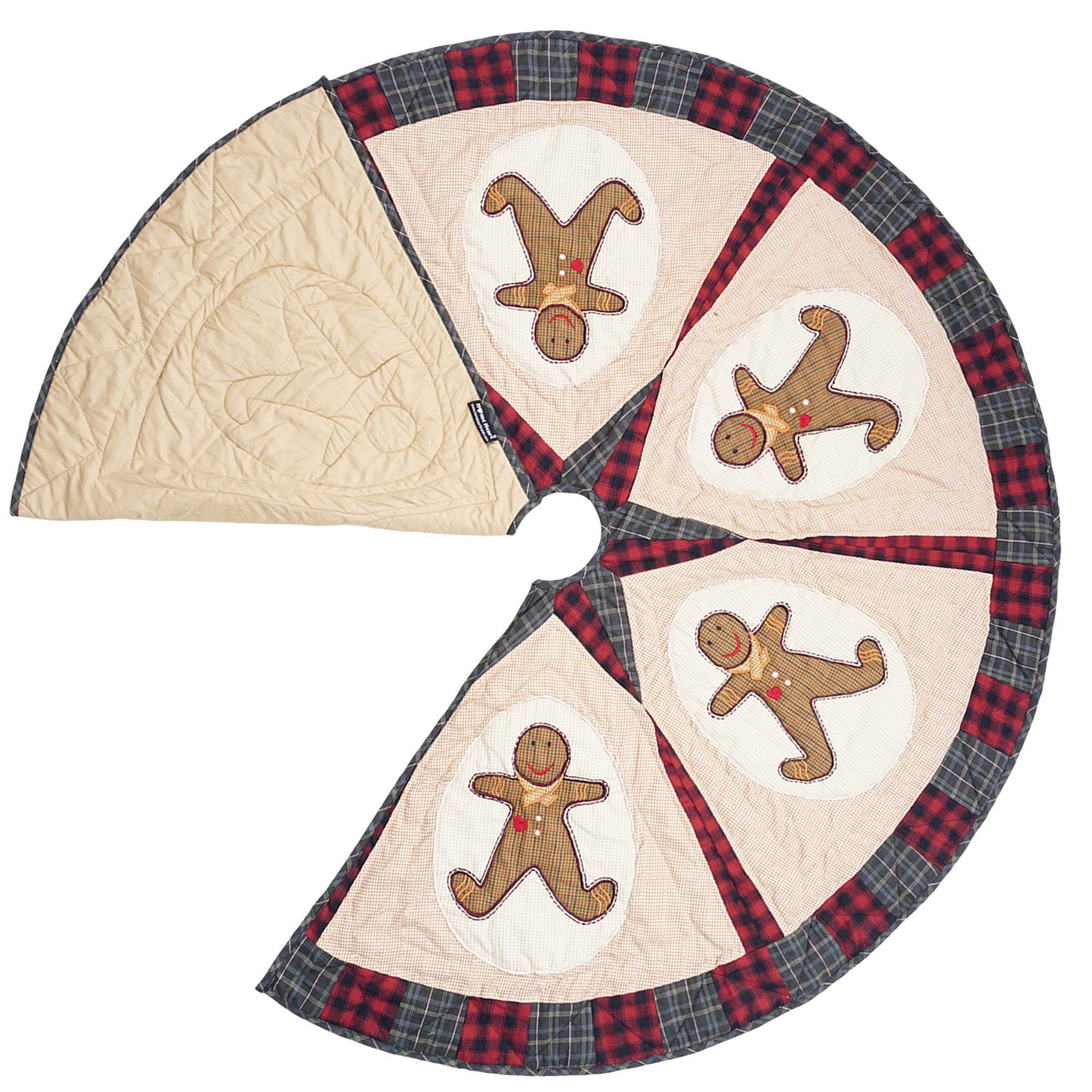 Christmas tree skirt quilted patchwork embroidered Ginger bread plaid thick Double Layer Heirloom by HOME HEART Brands(Made in India)