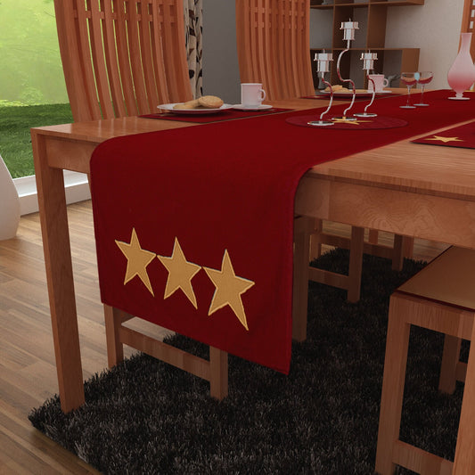 Cotton Table runner & Toppers Premium tapestry fabric dark red with beige star applique embroidered by Home Heart Brands(Made in India)