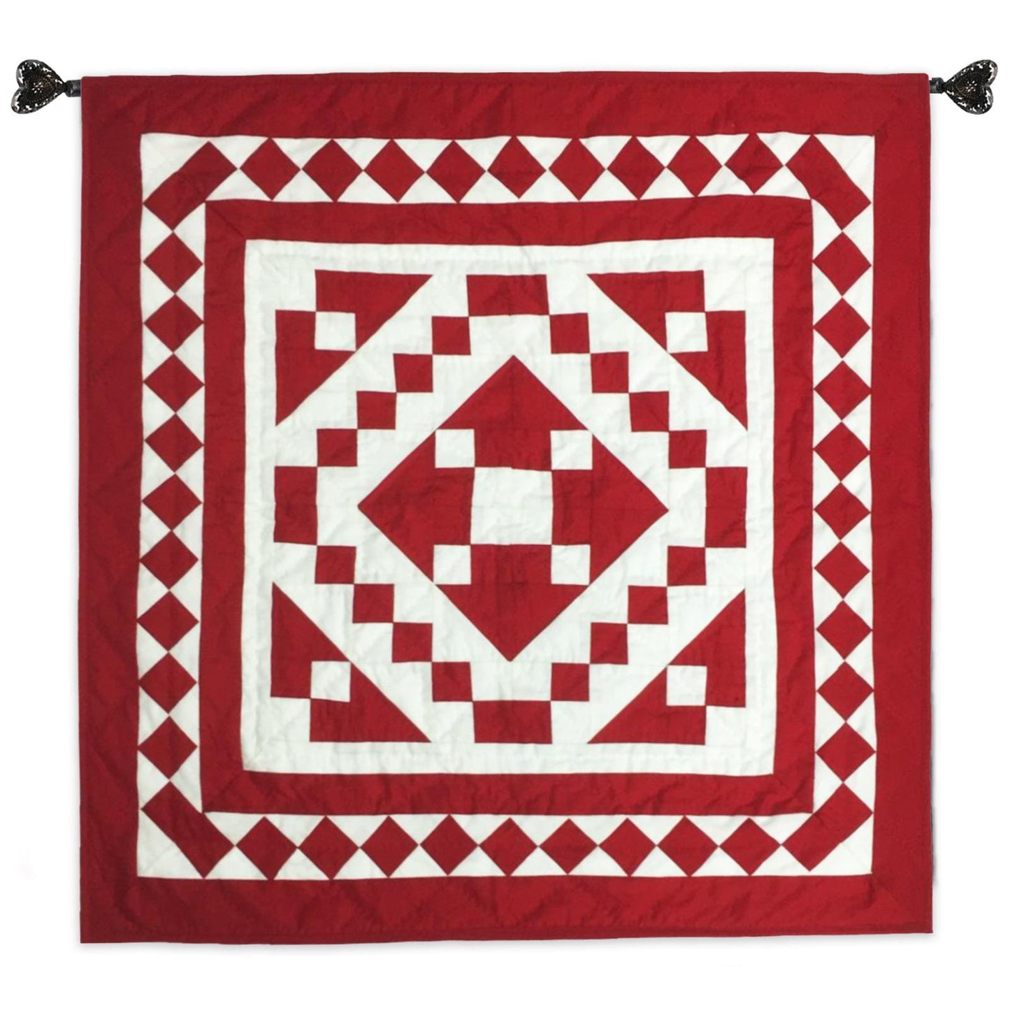 Hand made hand quilted Block quilt, Throw, Table topper, table accent piece, Red Diamond square cotton Heirloom Quality by HOME HEART Brands