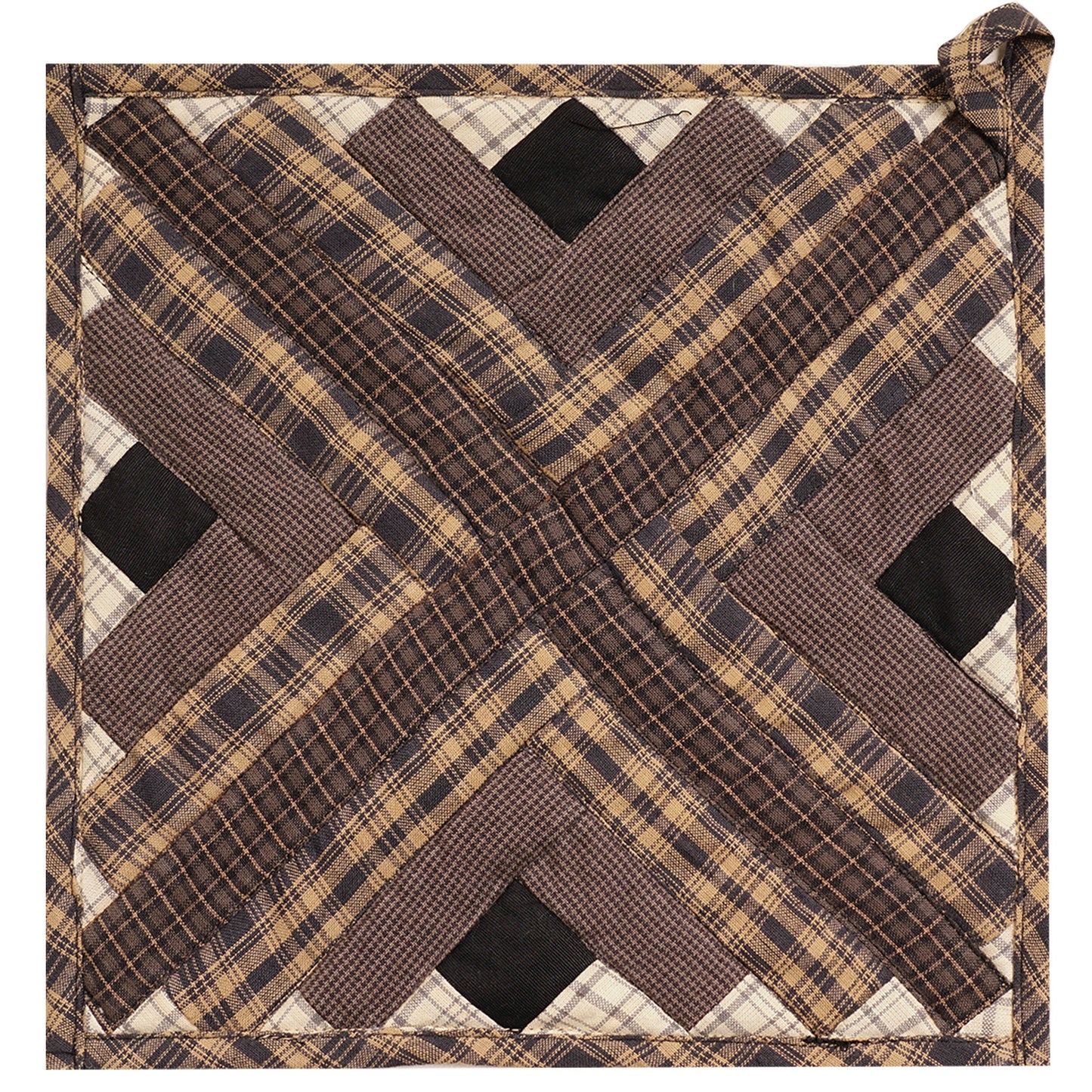 Quilted Pot Holder/Table topper/hot pads patchwork for kitchen Country Cabin Mix 9"x9" by HOME HEART Brands( Made in India)