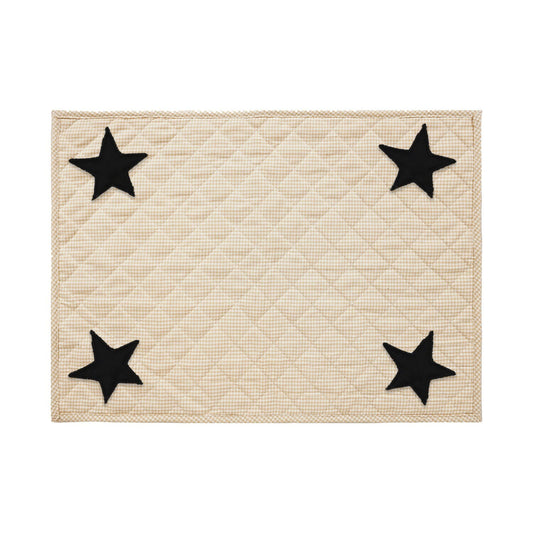 Quilted PLACEMAT & Table toppers Table mat embroidered black star beige gingham Country Plaid 14"X19" by HOME HEART Brands(Made in India)
