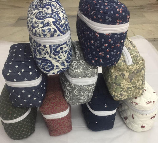 Quilted Cosmetic Bag Floral Bag, Vintage  Organizer, makeup bag, Travel toiletry Pouch by  HOME HEART Brands(made in INDIA)