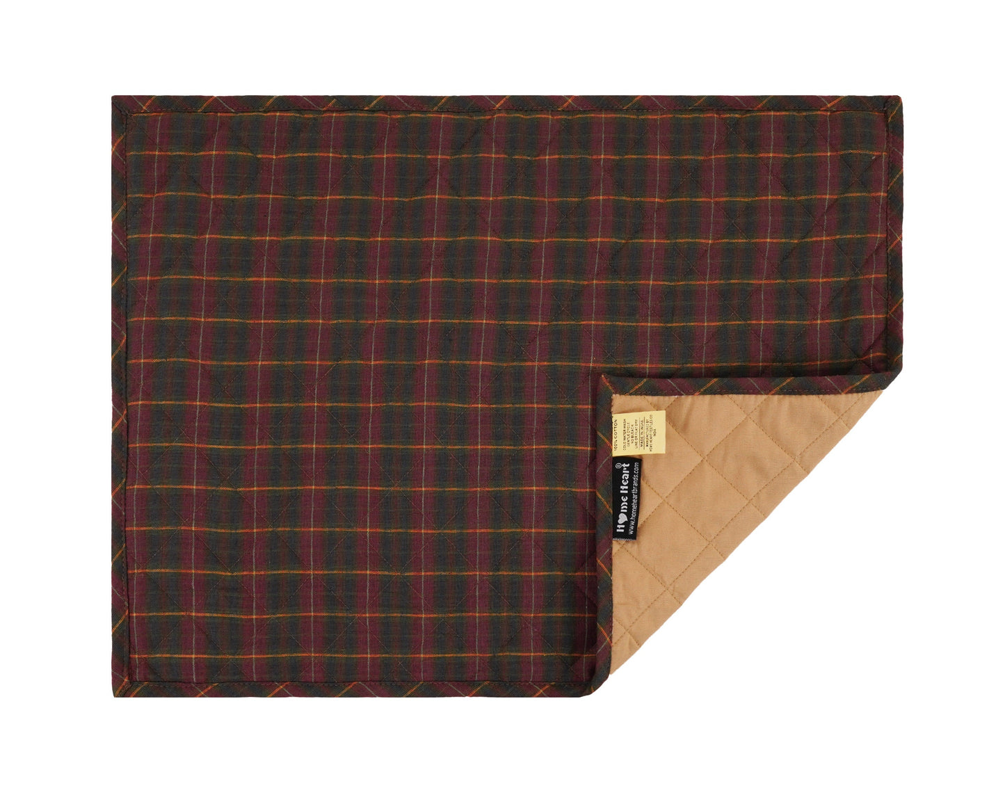 Quilted PLACEMAT Burgundy Green Country Plaid 14"X19" by HOME HEART Brands/Tablemat