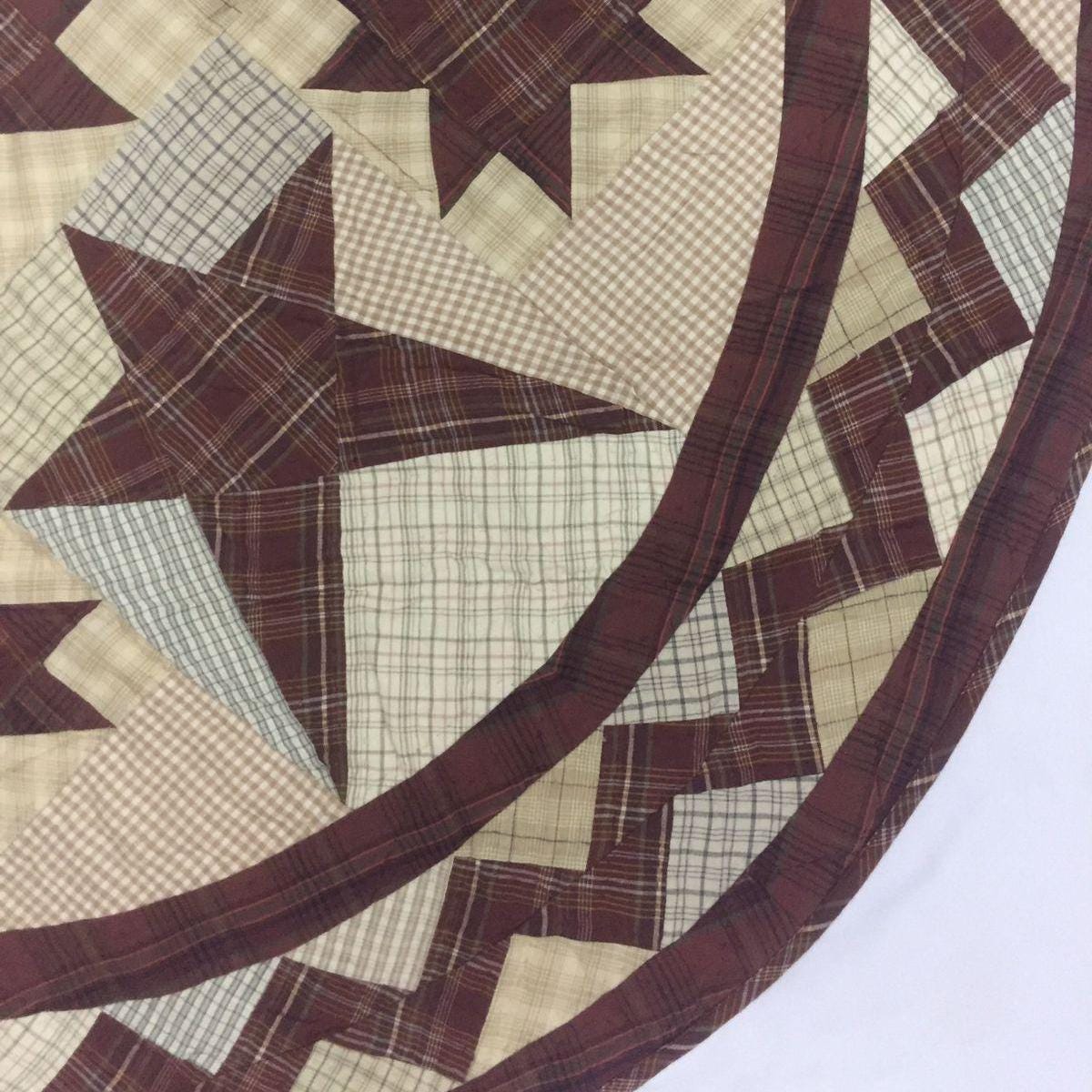 Christmas tree skirt hand made hand quilted patchwork colonial burgundy star Tree skirt with tie Thick Double Layer by HOME HEART Brands