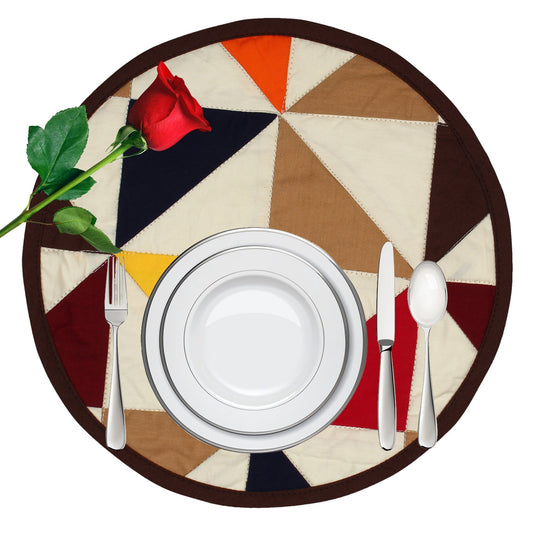 Quilted placemat & table mat, round patchwork table topper quilt country Kaleidoscope multi calico  by HOME HEART Brands( made in INDIA)