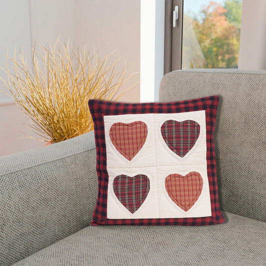 Quilted Heart Valentines pillow patchwork pillow cover,decorative throw pillow,multi calico plaid fabric by HOME HEART Brands(made in India)