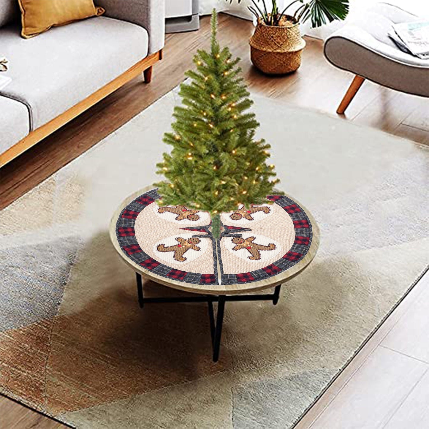 Christmas tree skirt quilted patchwork embroidered Ginger bread plaid thick Double Layer Heirloom by HOME HEART Brands(Made in India)