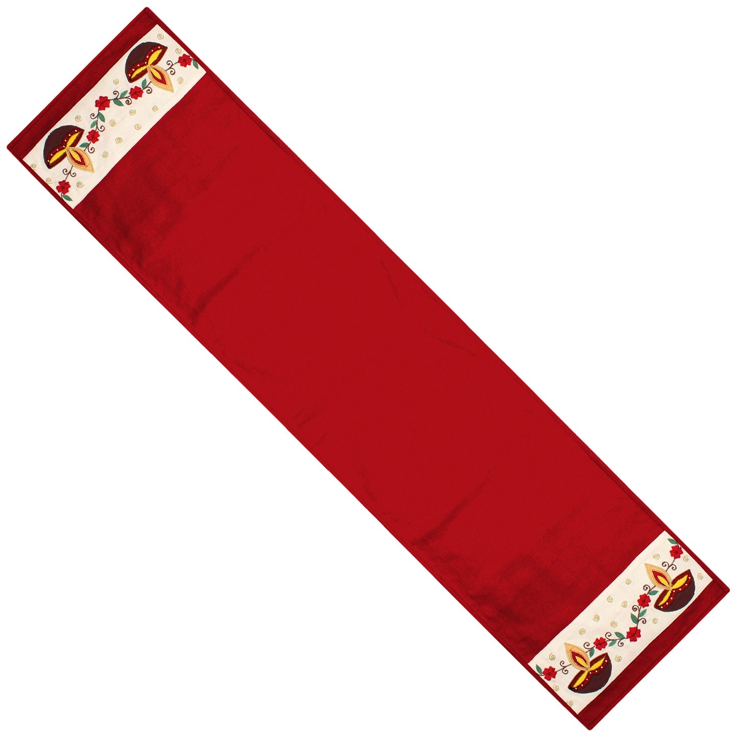 Table runner Toppers duck cotton Premium tapestry fabric Anokhi diyas red offwhite applique embroidered by Home Heart Brands(Made in India)
