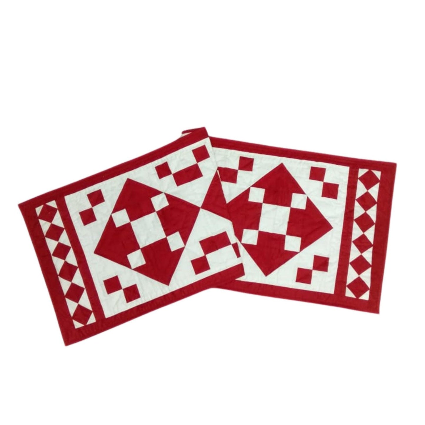 Table runner hand quilted, patchwork, Table Toppers Calico Red diamond square Patchwork Table runner by HOME HEART Brands(made in INDIA)