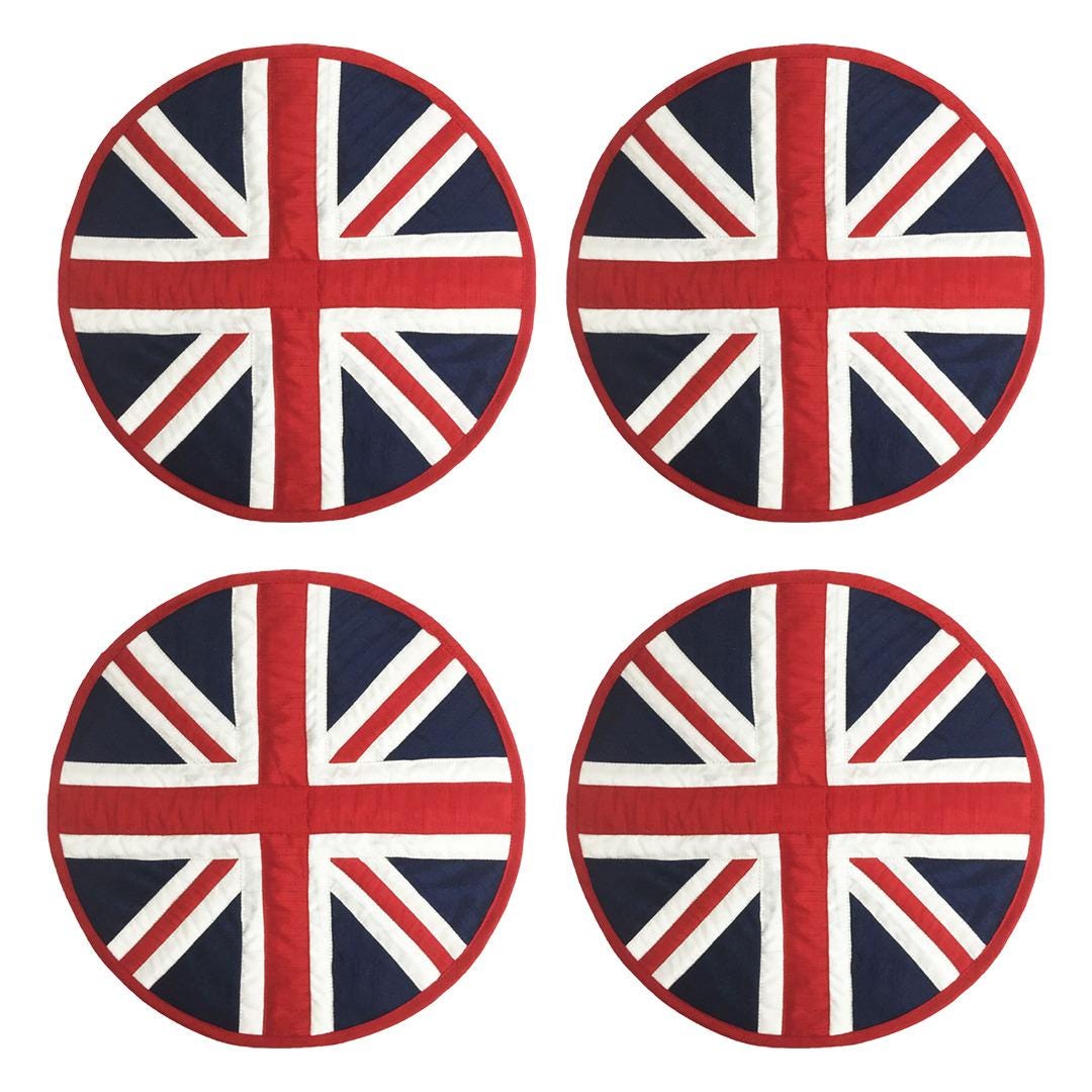 Dupioni Silk Union Jack Britain flag reversible round quilted Table runner, Trivet, placemat  & topper by HOME HEART Brands (Made in India)
