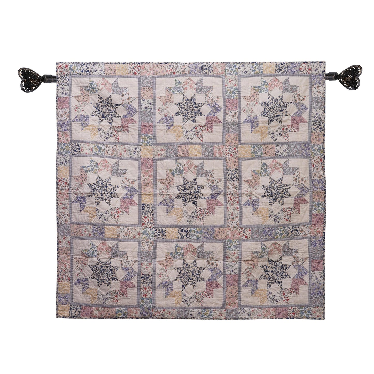 Hand made Calico Floral North Star 44"x44" country Cotton Hand Quilted patchwork Wall hanging & Toppers, baby quilt by HOME HEART Brands