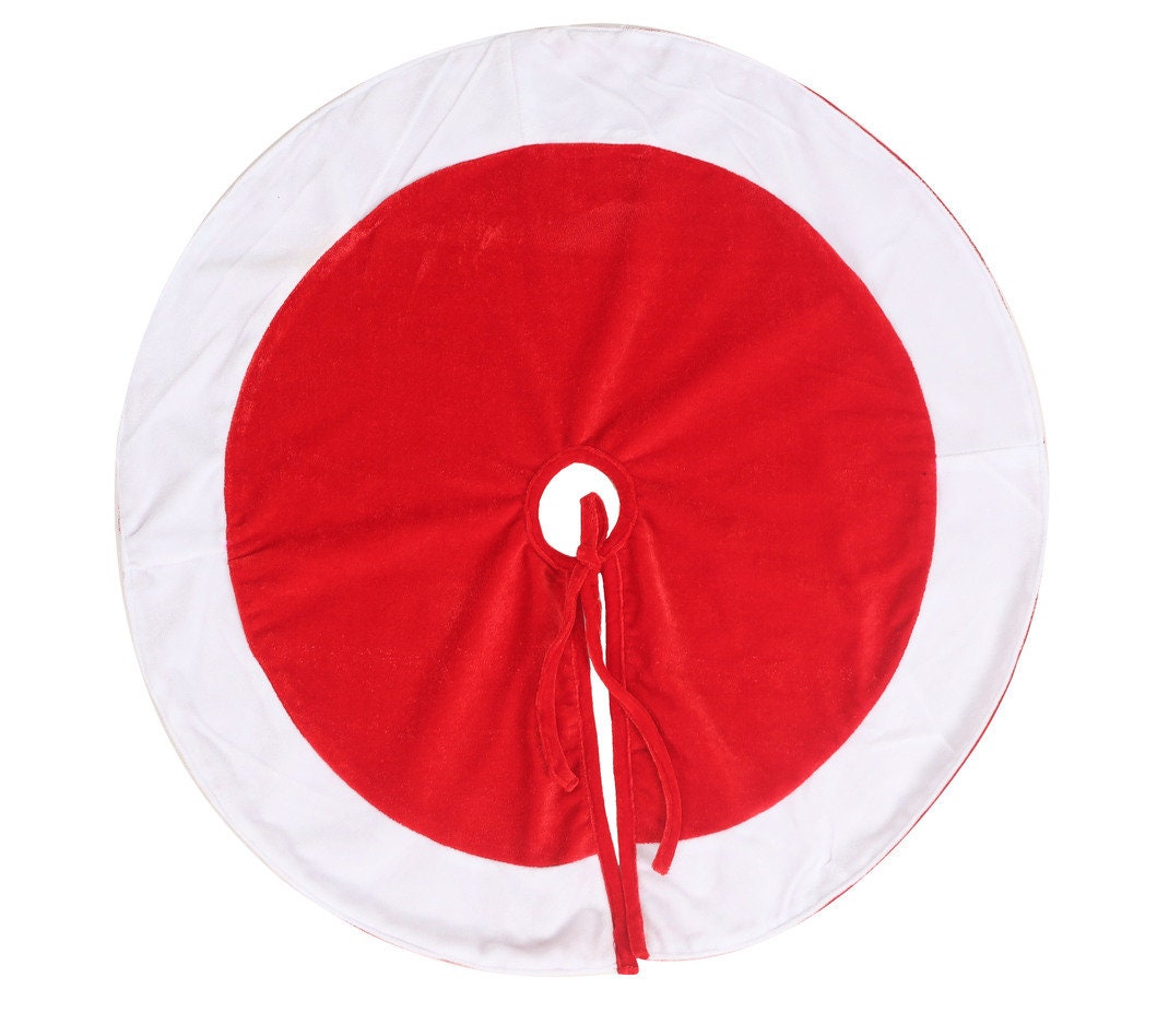 Christmas tree skirt Santa Claus dressed red white micro velvet Thick Double Layer by HOME HEART Brands ( Made in India)