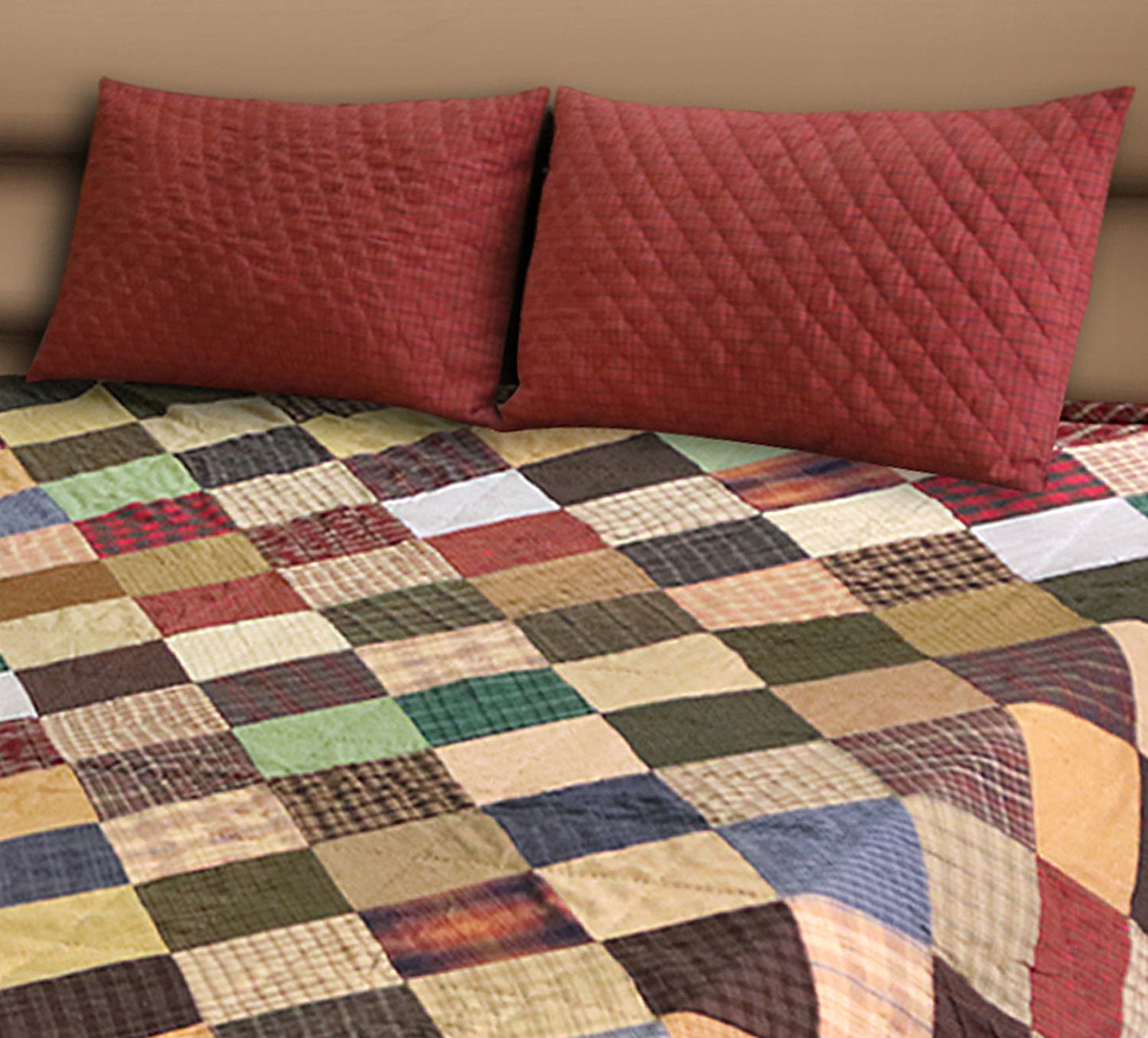 Hand Quilted bedspread Quilt Quilted Square Primitive Country Patchwork Design Mix Plaid Fabric by HOME HEART Brands